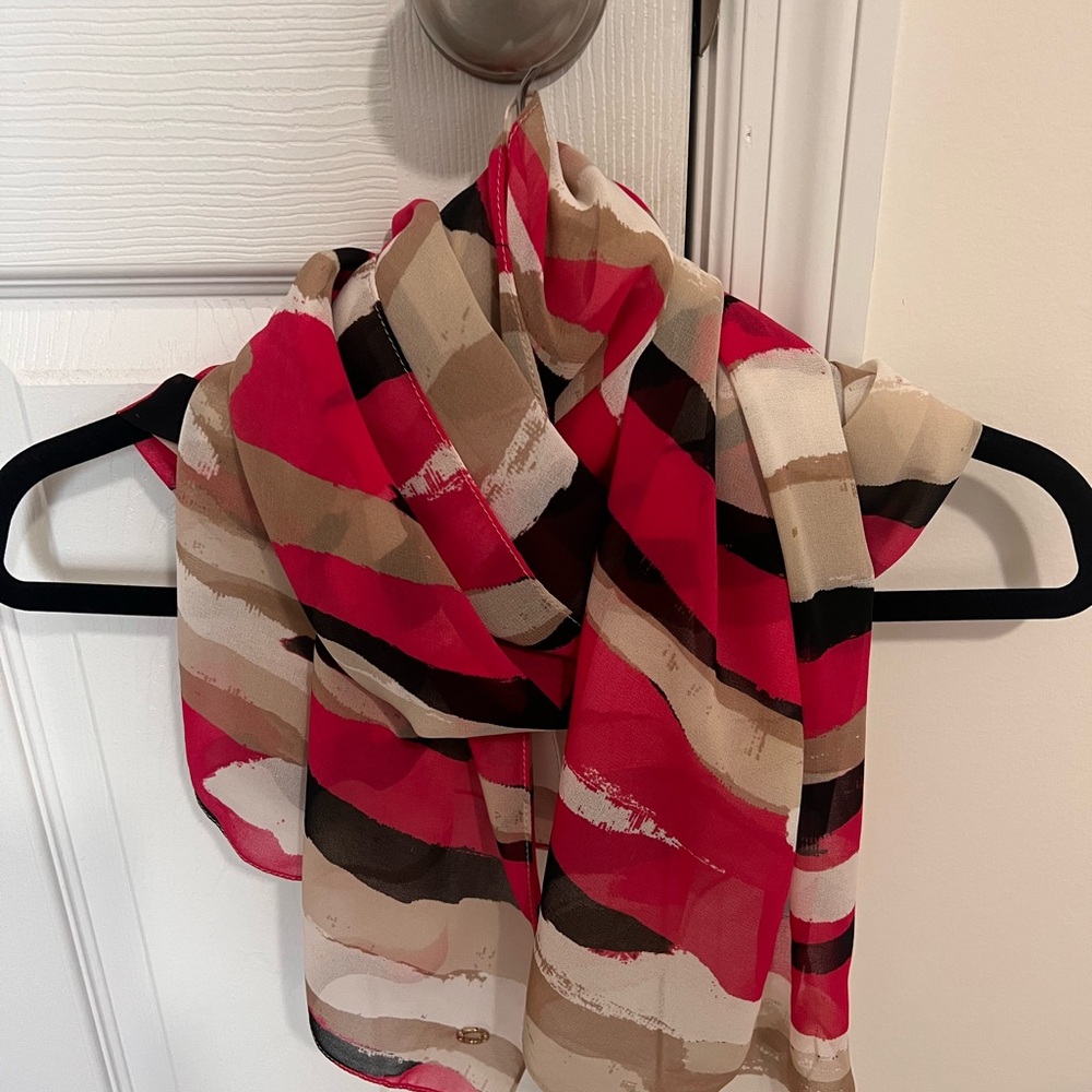 Abstract Patterned Calvin Klein Scarf - Red, Black, Tan